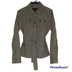 Calvin Klein Jeans Jacket Womens Sz S Green Button Belted Military Utility Style